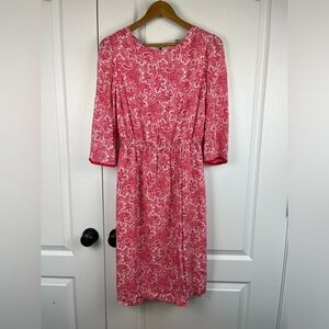 Boden Faux Wrap Dress Size 8 3/4 Sleeve Midi Paisley Elastic Waist